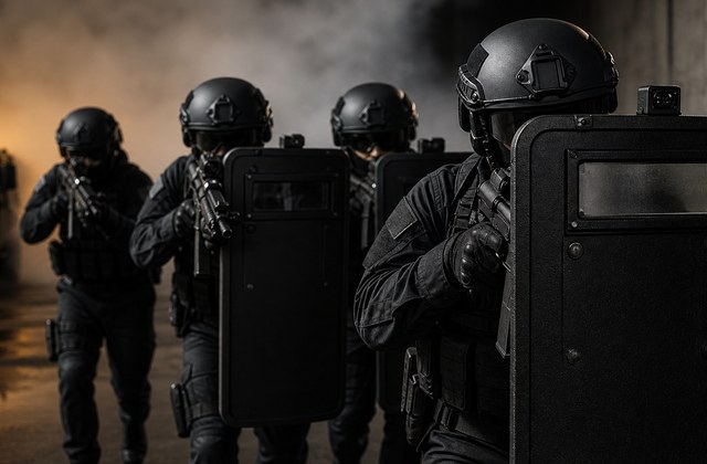 Law enforcement protective equipment scene